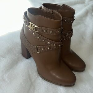 Michael Kors Brown Heeled Boots with Gold Accents